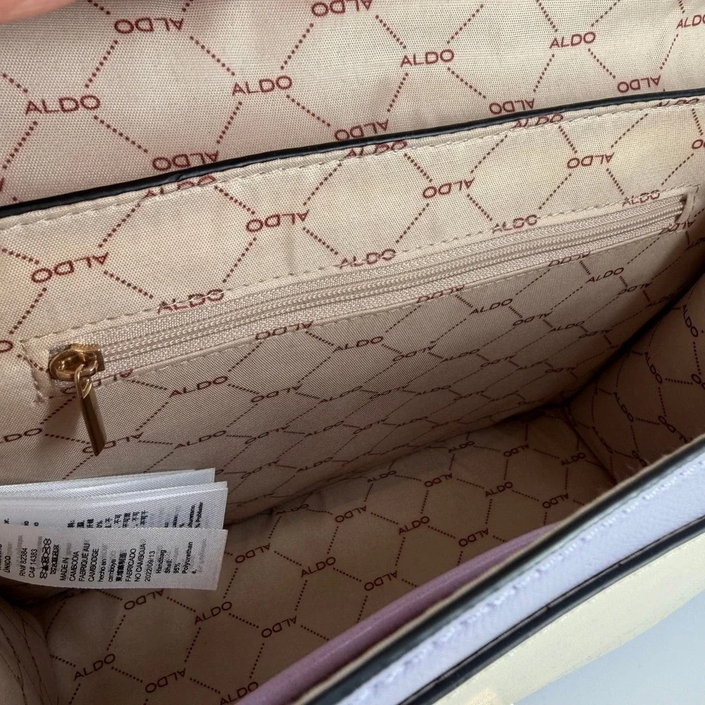 Aldo Lavender Cream Colorblock Satchel Crossbody Bag with Floral Scarf Detail